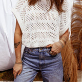 Plus Size Hollow Out Knit Round Neck Dolman Sweater - Pages & Parcels