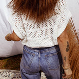Plus Size Hollow Out Knit Round Neck Dolman Sweater - Pages & Parcels