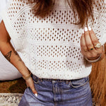Plus Size Hollow Out Knit Round Neck Dolman Sweater - Pages & Parcels