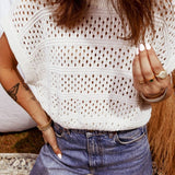 Plus Size Hollow Out Knit Round Neck Dolman Sweater - Pages & Parcels