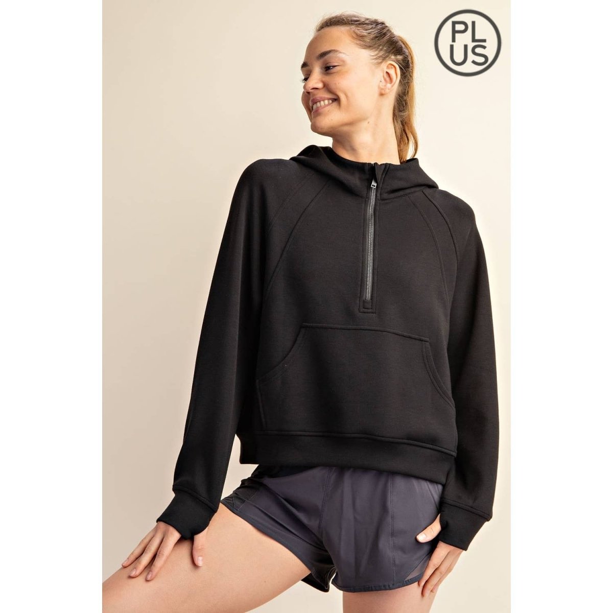 PLUS SIZE MODAL SCUBA QUARTER ZIP HODDIE JACKET | Rae Mode - Pages & Parcels