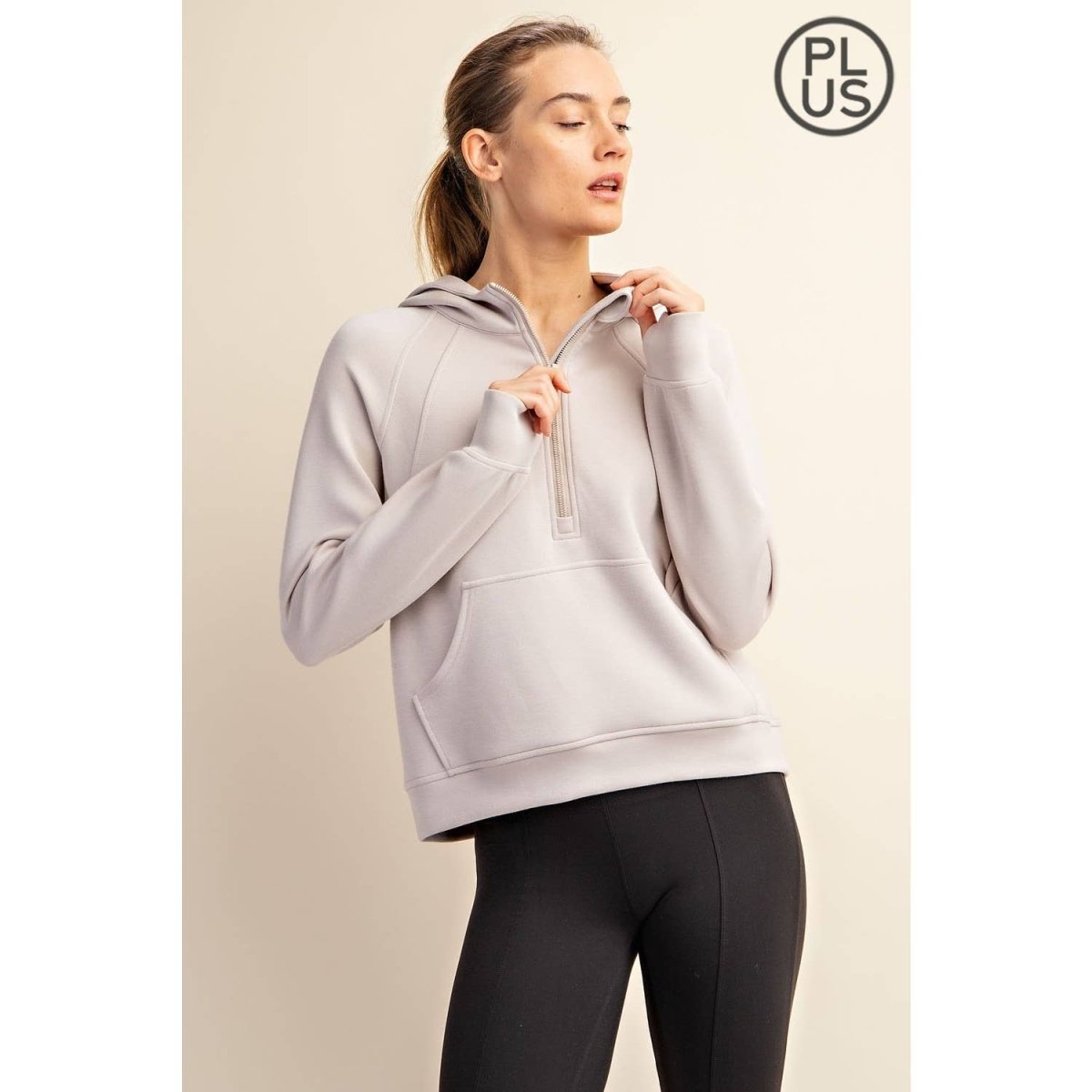 PLUS SIZE MODAL SCUBA QUARTER ZIP HODDIE JACKET | Rae Mode - Pages & Parcels