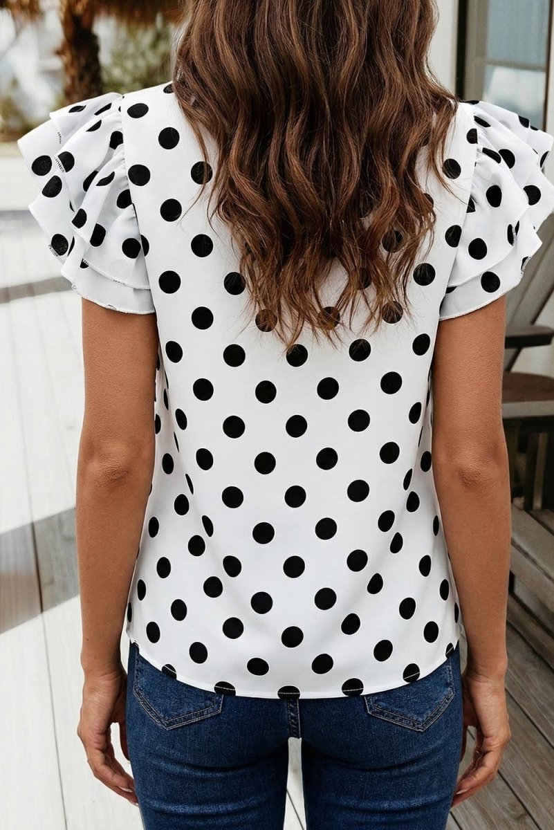 Polka Dot Print Ruffled Short Sleeve Blouse - Pages & Parcels