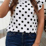 Polka Dot Print Ruffled Short Sleeve Blouse - Pages & Parcels