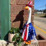 Porch goose in a patriotic suit outfit