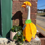 Porch goose in a sunflower outfit