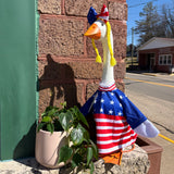 Porch goose in a patriotic dress outfit