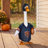 Porch goose in a Chicago Bears sports uniform