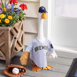 Porch goose in a Milwaukee Brewers sports uniform