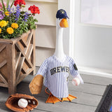 Porch goose in a Milwaukee Brewers sports uniform