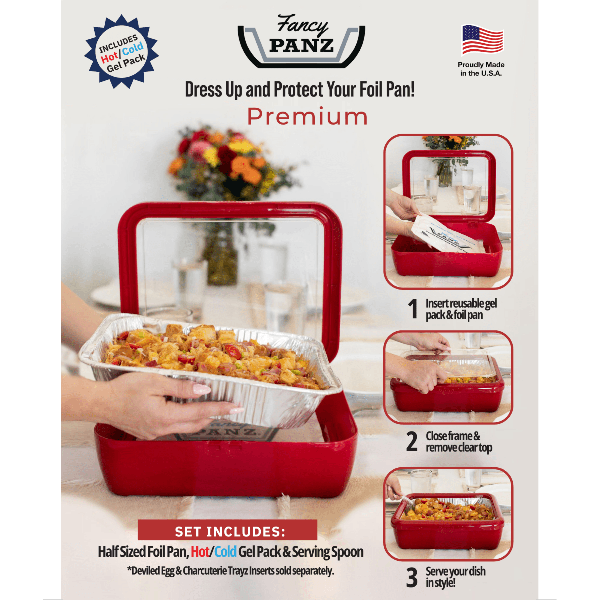 Premium Set - Pan Frame w/ Lid & Hot or Cold Gel Pack - Red - Pages & Parcels