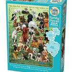 Cobble Hill Family Pieces puzzle box with images of dogs on a grassy field