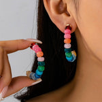 Rainbow multicolor beaded hoop earrings