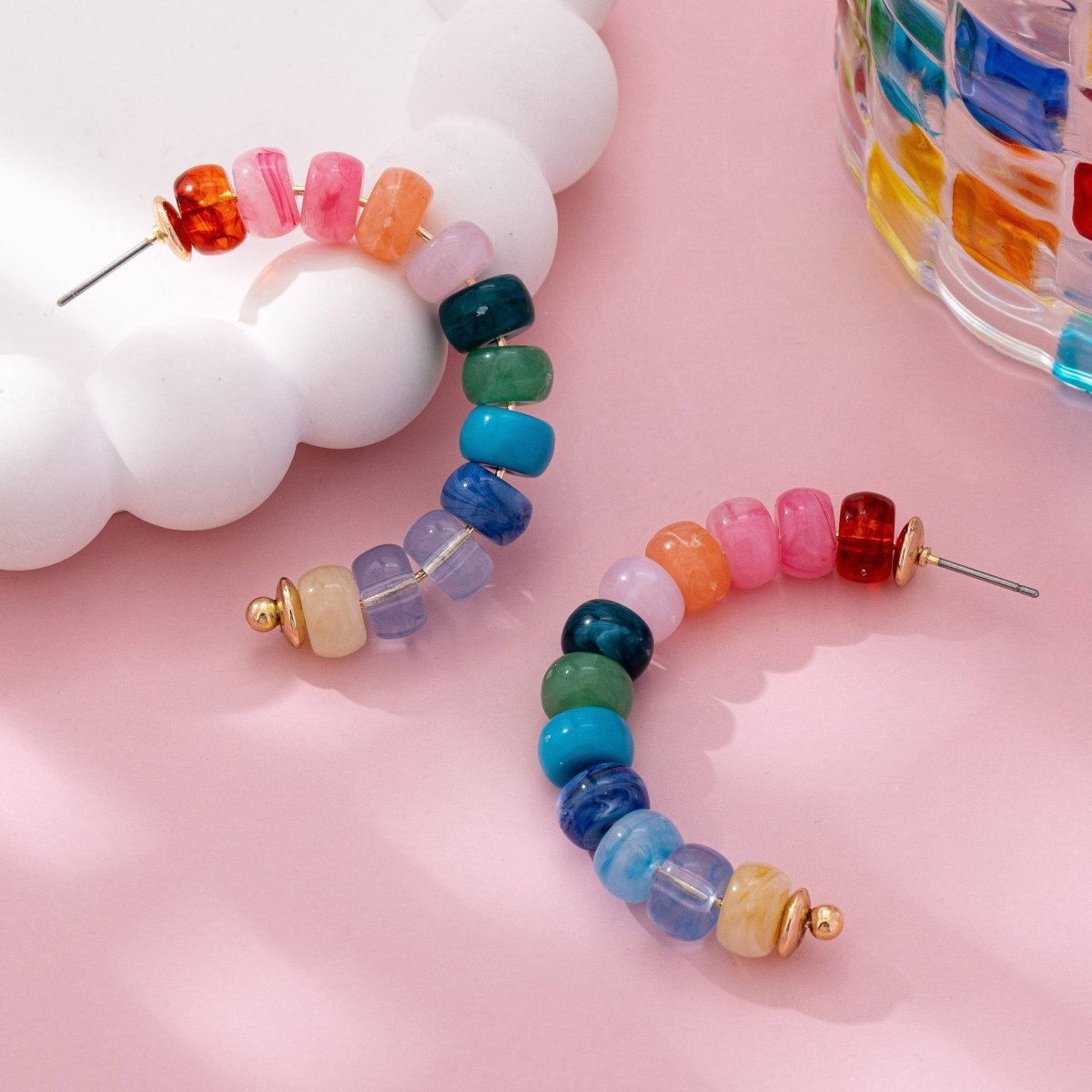 Rainbow Beaded Hoop Earrings - Pages & Parcels