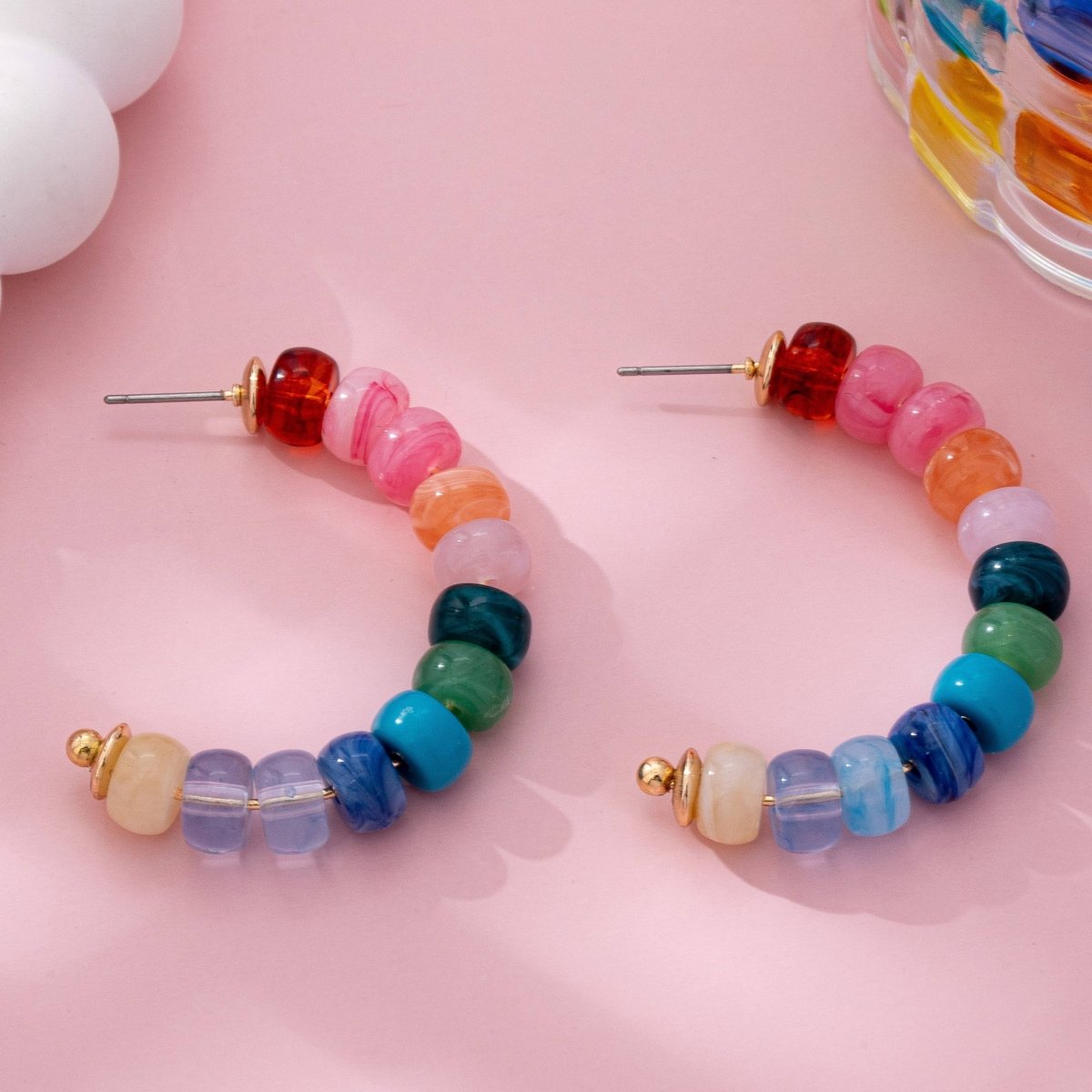Rainbow Beaded Hoop Earrings - Pages & Parcels