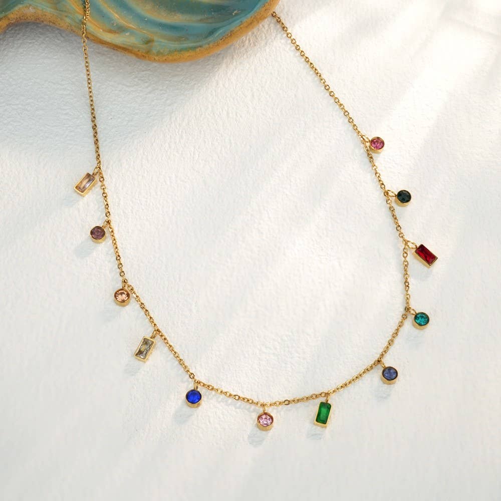 Rainbow multicolor stone dangle necklace
