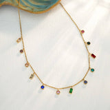 Rainbow multicolor stone dangle necklace