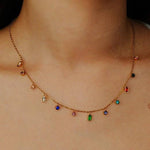 Rainbow multicolor stone dangle necklace