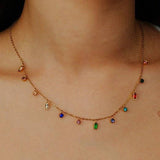Rainbow multicolor stone dangle necklace