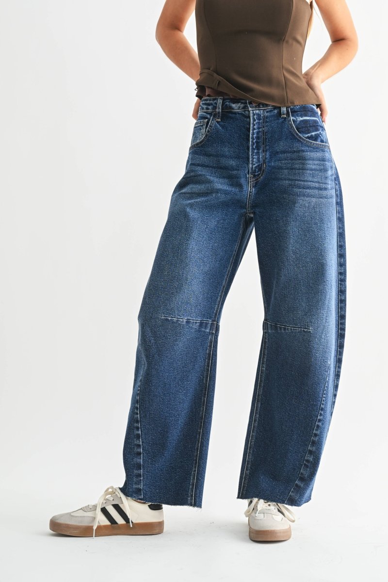 Raw Hem Barrel Jean w/ Seams - DARK DENIM - BP473J - Pages & Parcels