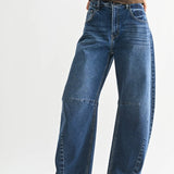 Raw Hem Barrel Jean w/ Seams - DARK DENIM - BP473J - Pages & Parcels