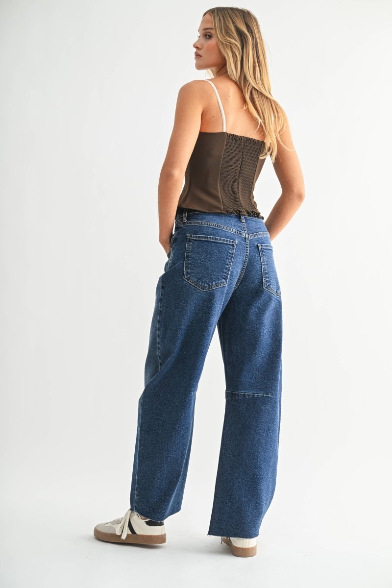 Raw Hem Barrel Jean w/ Seams - DARK DENIM - BP473J - Pages & Parcels