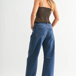 Raw Hem Barrel Jean w/ Seams - DARK DENIM - BP473J - Pages & Parcels