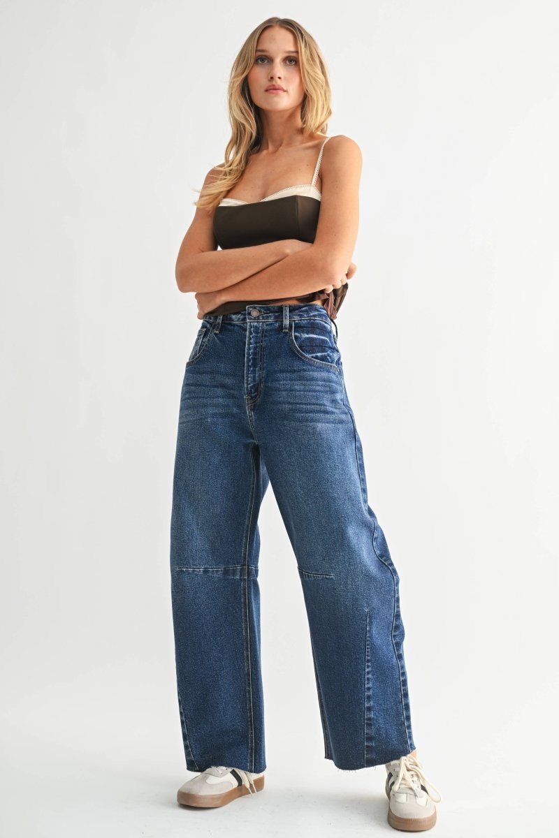 Raw Hem Barrel Jean w/ Seams - DARK DENIM - BP473J - Pages & Parcels