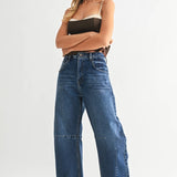 Raw Hem Barrel Jean w/ Seams - DARK DENIM - BP473J - Pages & Parcels