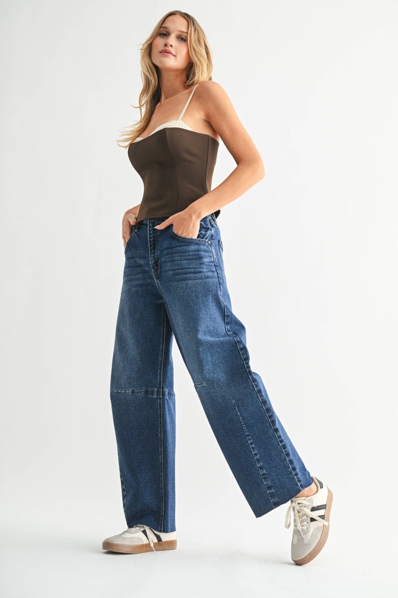 Raw Hem Barrel Jean w/ Seams - DARK DENIM - BP473J - Pages & Parcels
