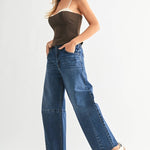 Raw Hem Barrel Jean w/ Seams - DARK DENIM - BP473J - Pages & Parcels