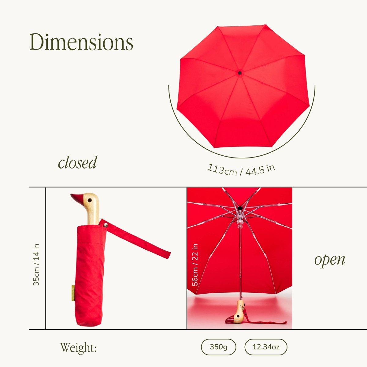 Red Compact Eco - Friendly Original Duckhead Umbrella - Pages & Parcels