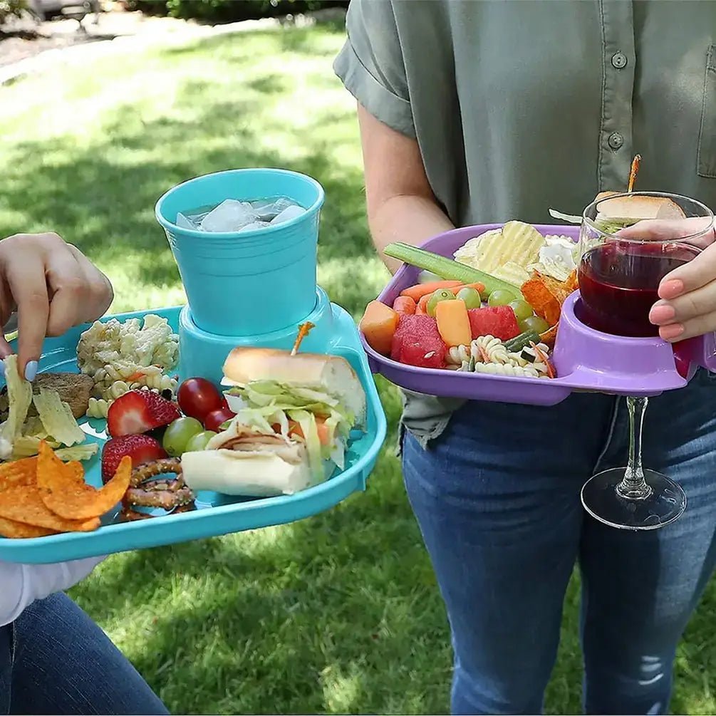 Reusable Party Plates w/ Cup Holder - Set of 4 - Charcoal - Pages & Parcels