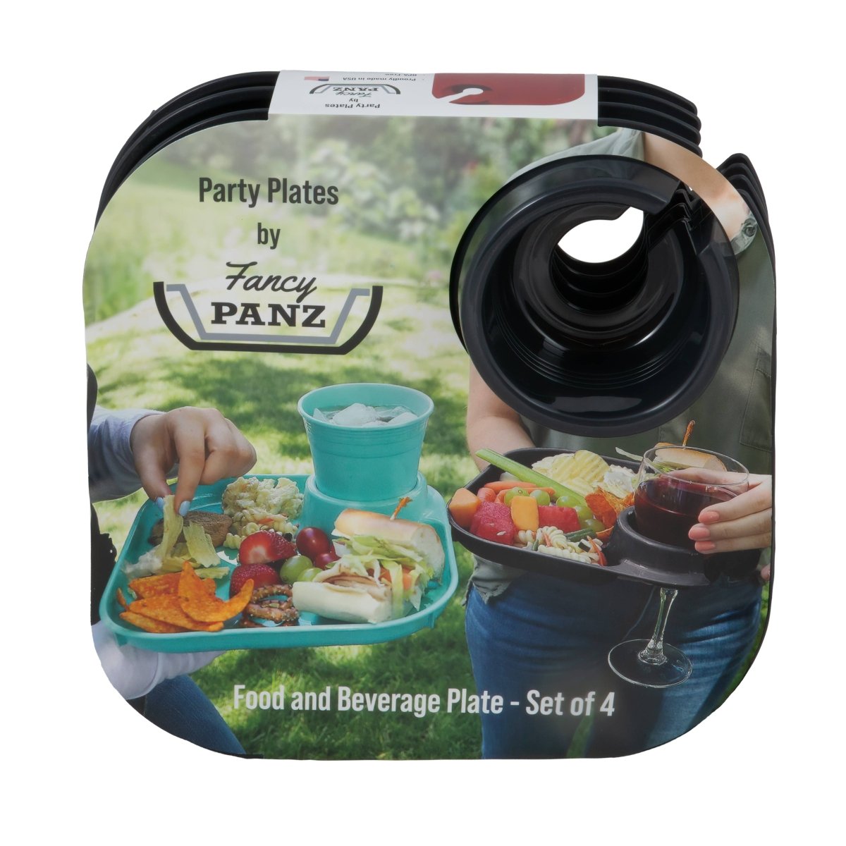 Reusable Party Plates w/ Cup Holder - Set of 4 - Charcoal - Pages & Parcels