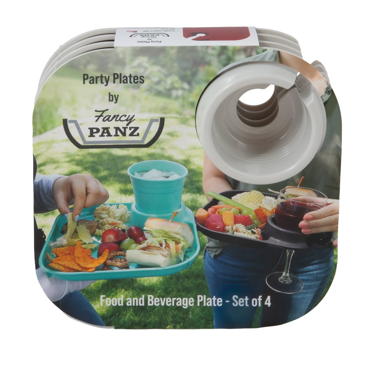 Reusable Party Plates w/ Stemware Holder - Set of 4 - White - Pages & Parcels