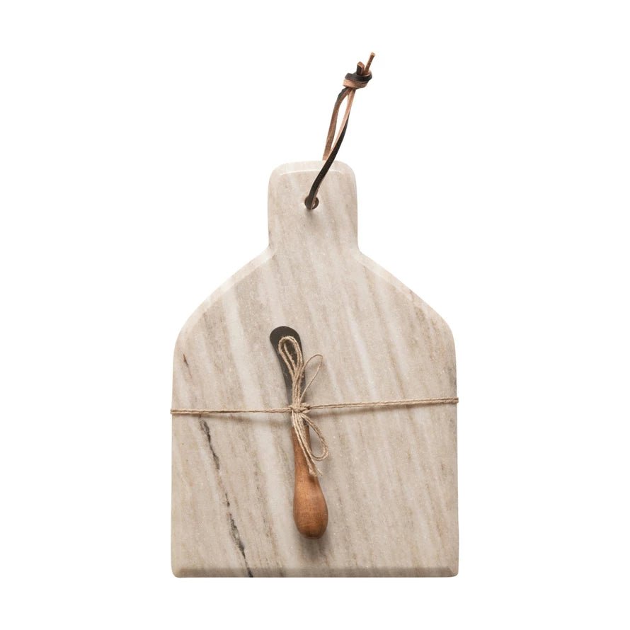 S/2 12"L Marble Cheese/Cutting Board w Knife - Pages & Parcels