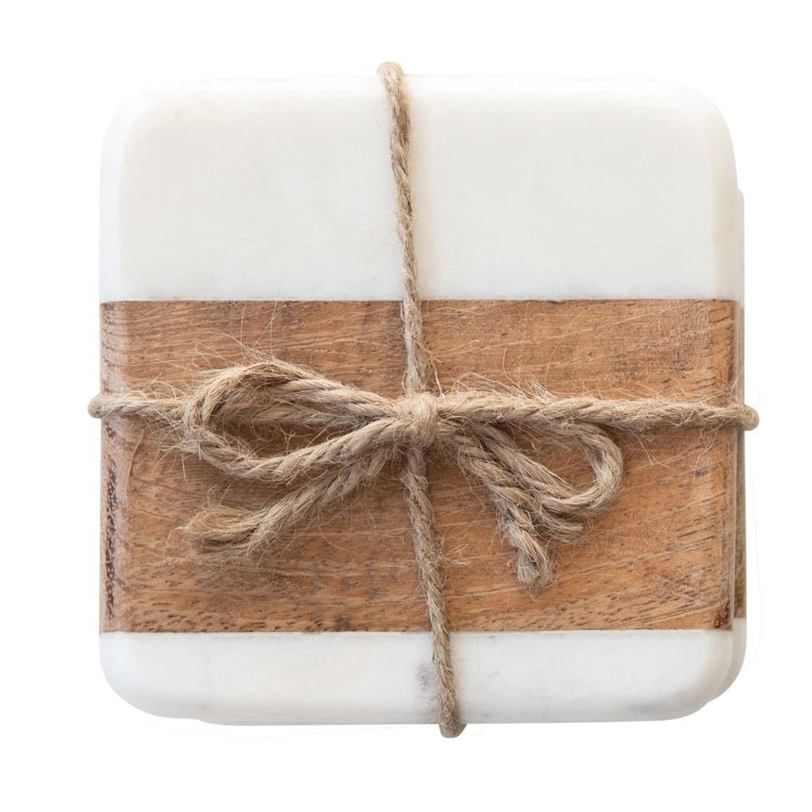S/4 4" Square Marble & Mango Wood Coasters - Pages & Parcels