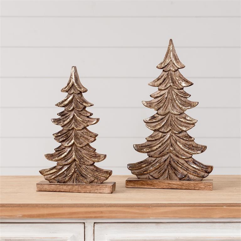 Scuplted Gold Brushed Mango Wood Christmas Tree - Pages & Parcels