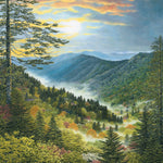 Jigsaw puzzle box for Smokies Scenic Preserve, featuring a fall sunrise over the Smoky Mountains