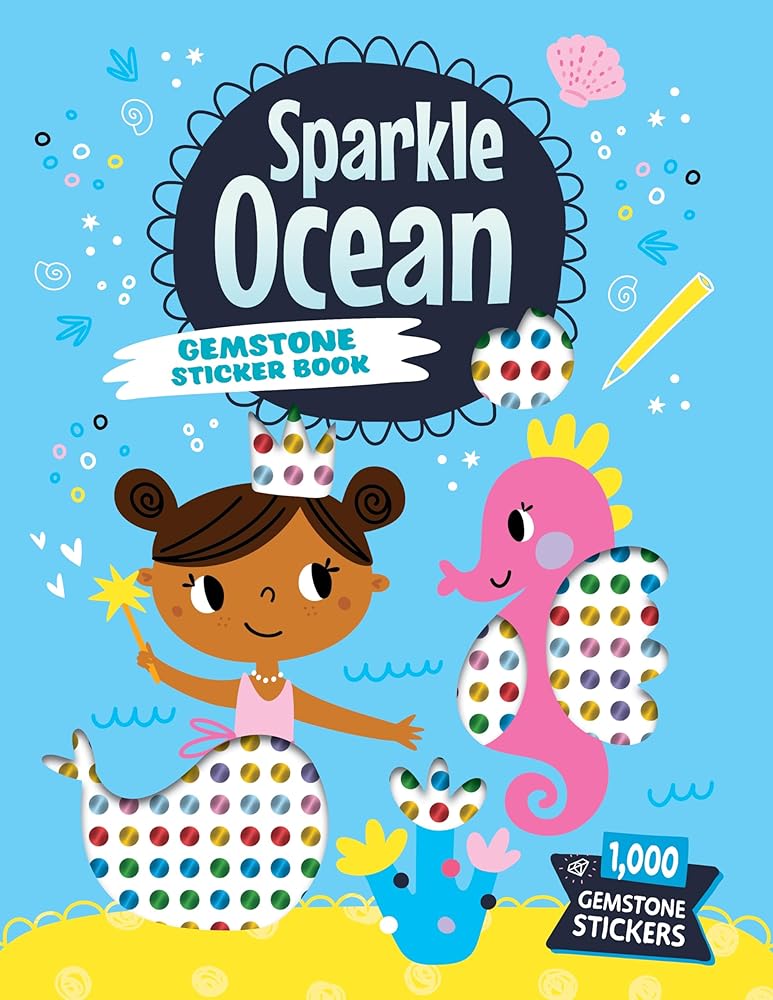 Sparkle Ocean Gemstone Sticker Book (Happy Fox Books) 12 Beautiful Designs of Mermaids and Ocean Animals, 1,200 Stickers, and Perforated Pages, for Kids Ages 6 and Up cover image