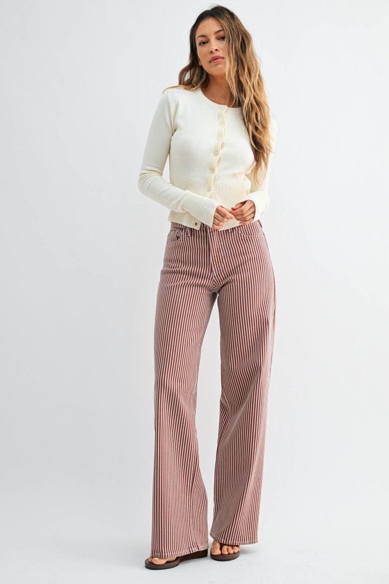 Spice brown stripe wide leg jeans