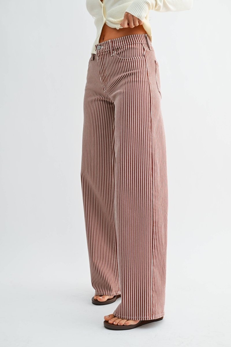 Spice brown stripe wide leg jeans