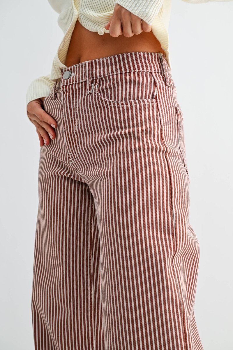 Spice brown stripe wide leg jeans