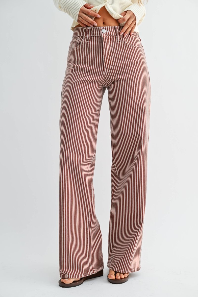 Spice brown stripe wide leg jeans