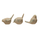 Stoneware bird figurine with a reactive glaze finish, three styles