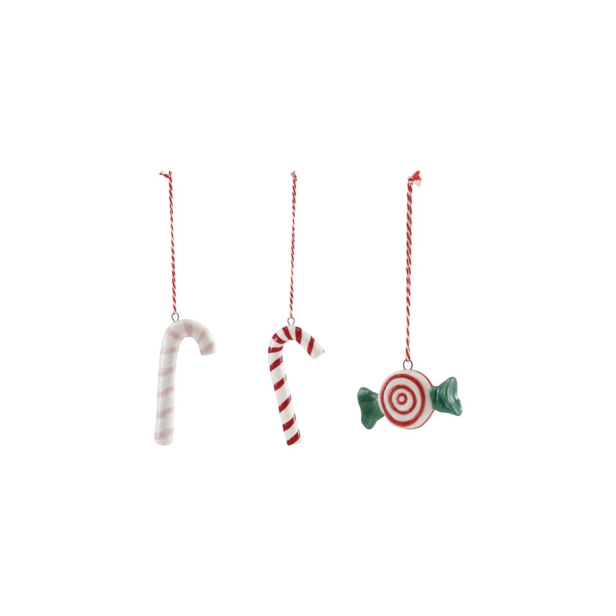 A stoneware ornament shaped like candy, one of three styles