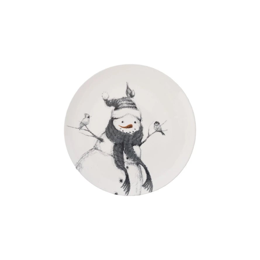 Stoneware Serving Platter w/ Snowmen & Birds - Pages & Parcels