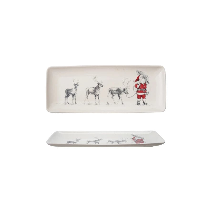Stoneware Serving Platter with Santa Leading Reindeer - Pages & Parcels