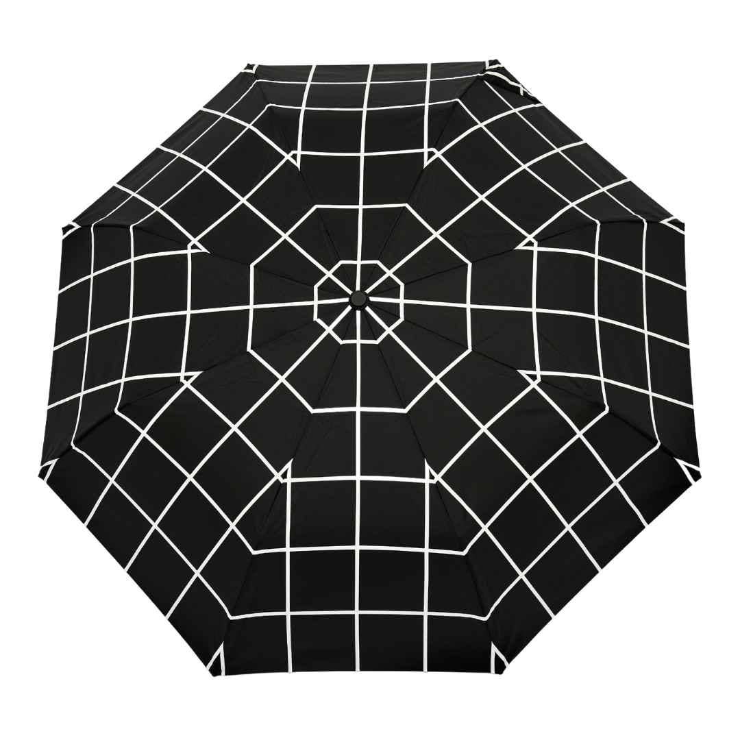 Stylish Black Grid Compact Eco - friendly Duck Umbrella - Pages & Parcels