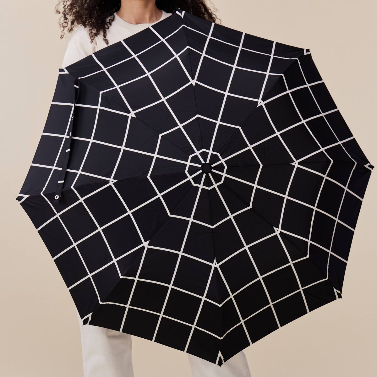 Stylish Black Grid Compact Eco - friendly Duck Umbrella - Pages & Parcels